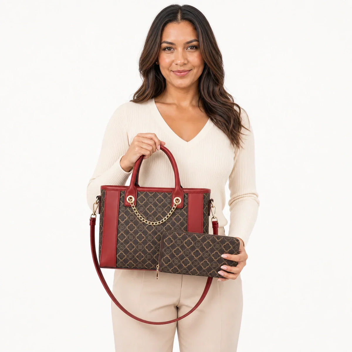 Printed Leather Tote Bag Set - Aria