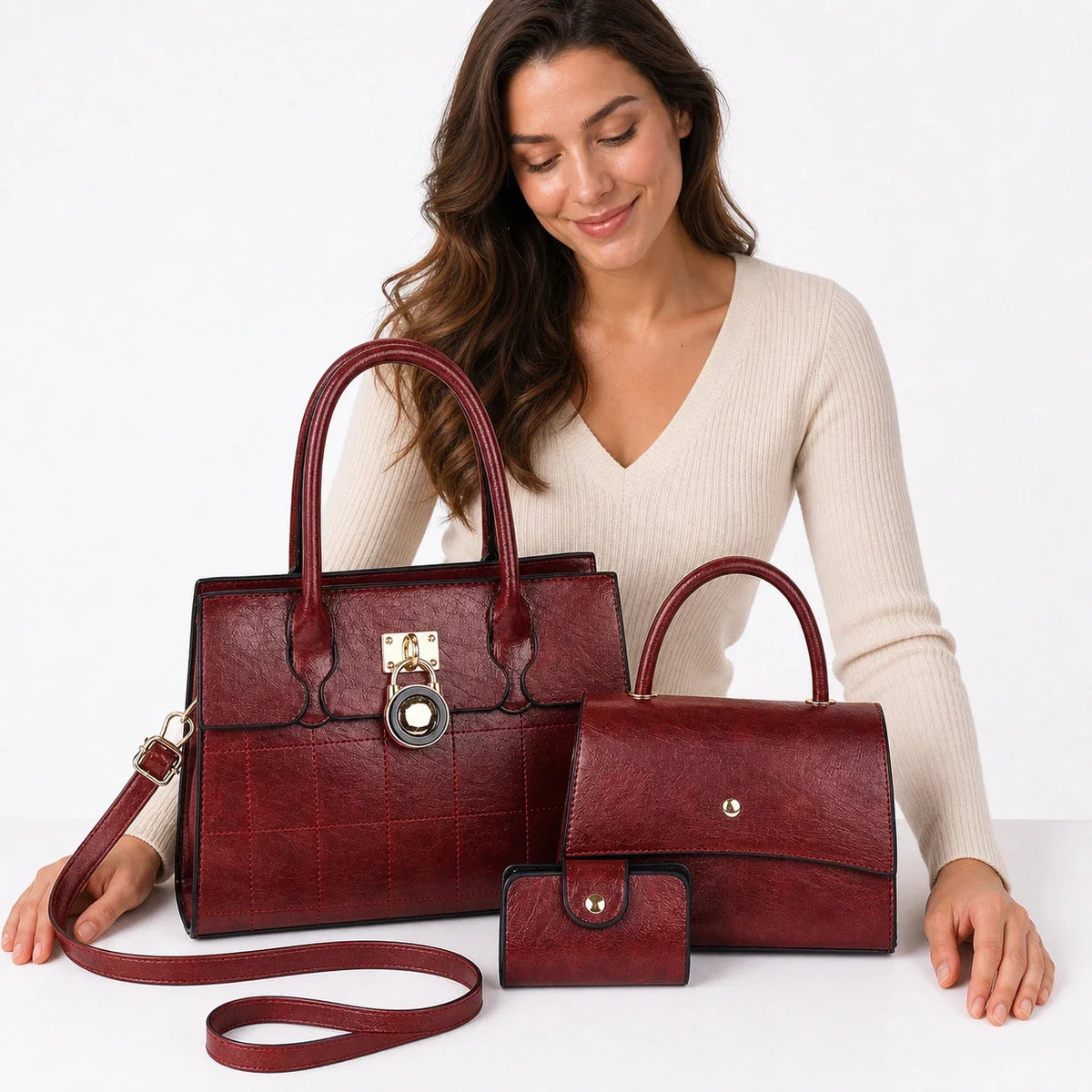 Leather Shoulder Bag Set - Niva